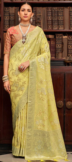Yellow color Saree in Viscose fabric with Weaving work