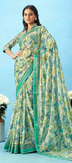 Multicolor color Saree in Silk fabric with Floral, Lace, Printed work