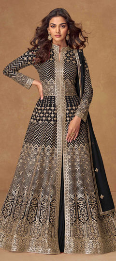 Black and Grey color Long Lehenga Choli in Georgette fabric with Embroidered, Sequence, Thread work