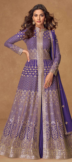 Purple and Violet color Long Lehenga Choli in Georgette fabric with Embroidered, Sequence, Thread work