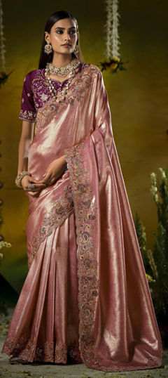 Pink and Majenta color Saree in Silk fabric with Embroidered, Sequence, Zircon work