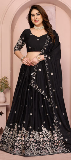 Black and Grey color Lehenga in Georgette fabric with Embroidered, Sequence work