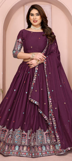 Purple and Violet color Lehenga in Georgette fabric with Embroidered, Sequence work