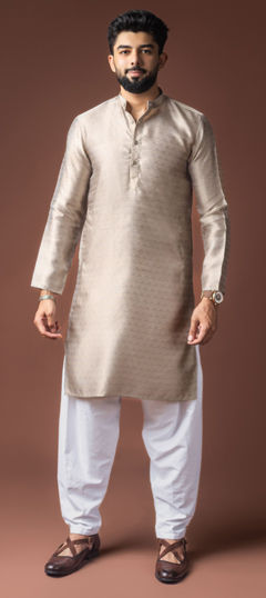 Silver color Kurta Pyjamas in Jacquard fabric with Weaving work