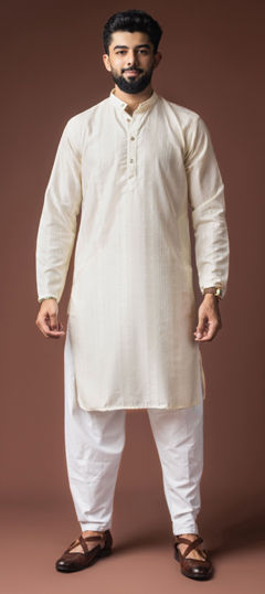 White and Off White color Kurta Pyjamas in Rayon fabric with Embroidered, Thread work