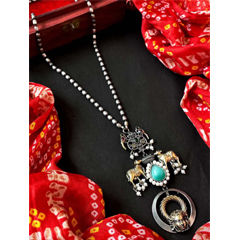 Gold and Silver Rodium Polish Blue color Pendant in Brass studded with Beads