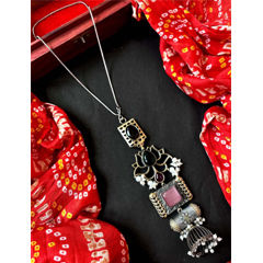Gold and Silver Rodium Polish Pink and Majenta color Pendant in Brass studded with Beads
