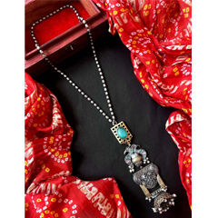 Gold and Silver Rodium Polish Blue color Pendant in Brass studded with Beads