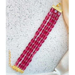 Gold Rodium Polish Pink and Majenta color Bracelet in Brass studded with CZ Diamond