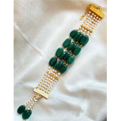 Gold Rodium Polish Green color Bracelet in Brass studded with CZ Diamond