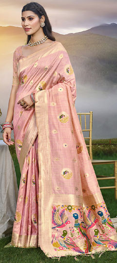 Pink and Majenta color Saree in Art Silk fabric with Printed, Weaving work