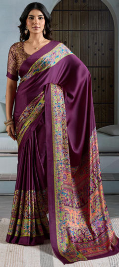 Purple and Violet color Saree in Satin Silk fabric with Printed work