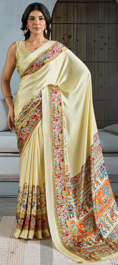 White and Off White color Saree in Satin Silk fabric with Printed work