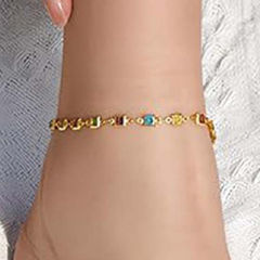 Gold Rodium Polish Blue color Anklet in Metal Alloy studded with Beads