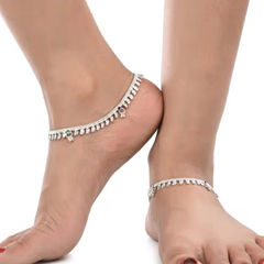 Silver Rodium Polish Silver color Anklet in Copper studded with Beads