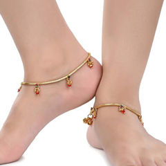 Gold Rodium Polish Gold color Anklet in Copper studded with Beads