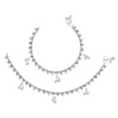 Silver Rodium Polish Silver color Anklet in Copper studded with Beads