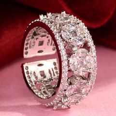 Silver Rodium Polish White and Off White color Ring in Brass studded with CZ Diamond