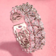Silver Rodium Polish White and Off White color Ring in Brass studded with CZ Diamond