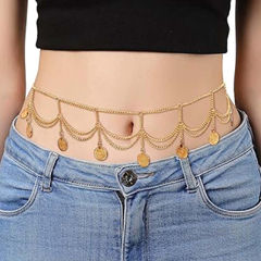 Gold Rodium Polish Gold color Waist Chain in Metal Alloy studded with Artificial