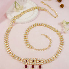 Gold Rodium Polish Gold color Waist Chain in Metal Alloy studded with Artificial