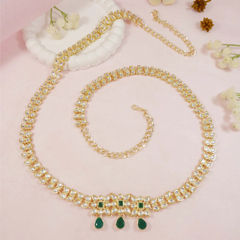 Gold Rodium Polish Gold color Waist Chain in Metal Alloy studded with Artificial