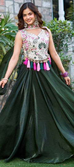 White and Off White color Ready to Wear Lehenga in Tissue fabric with Embroidered, Thread work