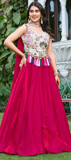 White and Off White color Ready to Wear Lehenga in Tissue fabric with Embroidered, Thread work