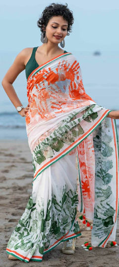 Multicolor color Saree in Faux Georgette fabric with Digital Print work