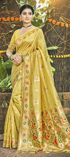Yellow color Saree in Art Silk fabric with Weaving work