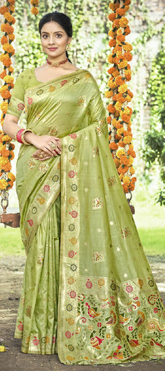 Green color Saree in Art Silk fabric with Weaving work