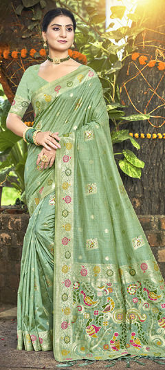 Green color Saree in Art Silk fabric with Weaving work