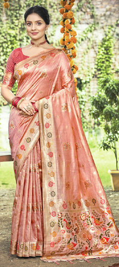 Pink and Majenta color Saree in Art Silk fabric with Weaving work