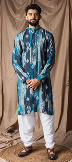 Blue color Kurta Pyjamas in Art Silk fabric with Printed work