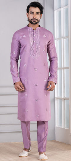 Purple and Violet color Kurta Pyjamas in Cotton fabric with Sequence work