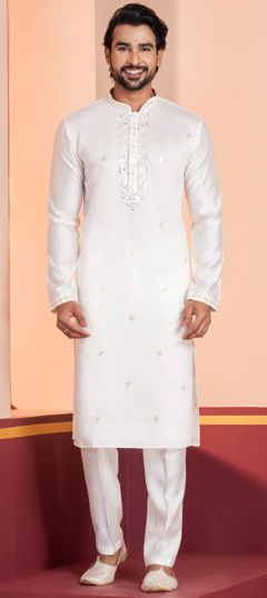 White and Off White color Kurta Pyjamas in Cotton fabric with Sequence work