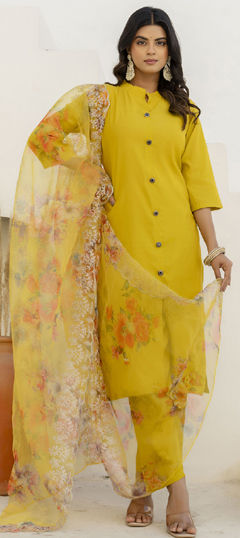 Yellow color Salwar Kameez in Shimmer fabric with Embroidered, Thread work