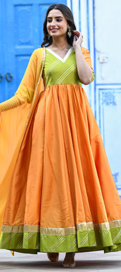 Yellow color Salwar Kameez in Taffeta Silk fabric with Gota Patti work