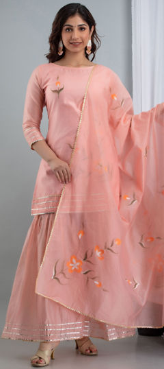 Pink and Majenta color Salwar Kameez in Chanderi Silk fabric with Gota Patti work