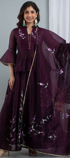 Purple and Violet color Long Lehenga Choli in Chanderi Silk fabric with Lace, Printed work