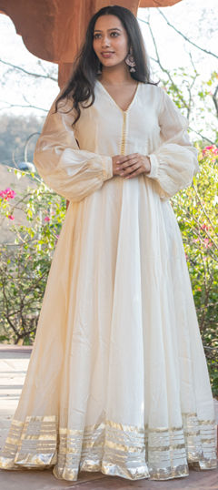 White and Off White color Dress in Chanderi Silk fabric with Gota Patti work