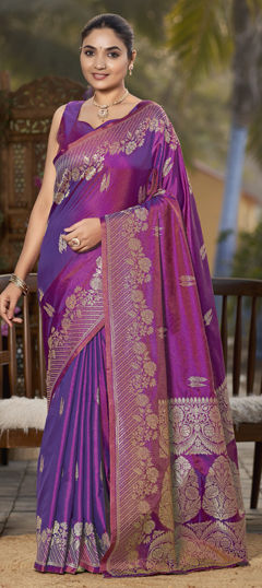Purple and Violet color Saree in Banarasi Silk fabric with Weaving, Zari work