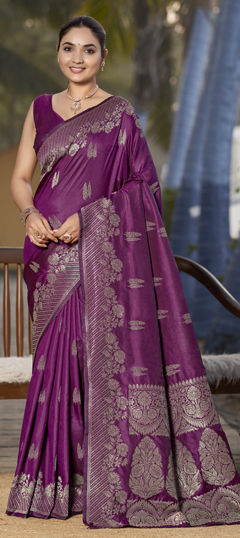 Purple and Violet color Saree in Banarasi Silk fabric with Weaving, Zari work