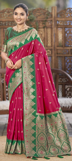 Pink and Majenta color Saree in Banarasi Silk fabric with Weaving, Zari work
