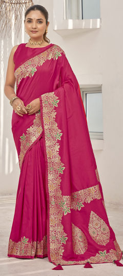 Pink and Majenta color Saree in Banarasi Silk fabric with Weaving, Zari work