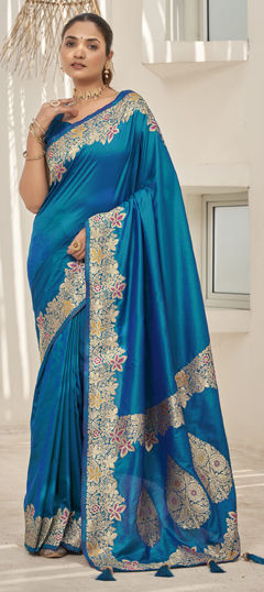 Blue color Saree in Banarasi Silk fabric with Weaving, Zari work