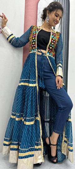 Blue color Kurti in Faux Georgette fabric with Bandhej, Printed work