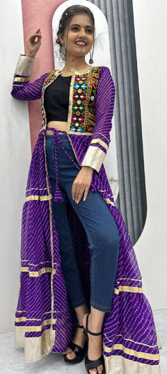 Purple and Violet color Kurti in Faux Georgette fabric with Bandhej, Printed work