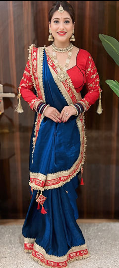 Blue color Saree in Organza Silk fabric with Embroidered work