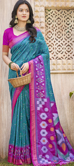 Green color Saree in Silk fabric with Weaving work